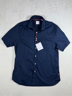 NWT $188 Swims Medium Navy Short-Sleeve Lightweight  Seersucker Shirt
